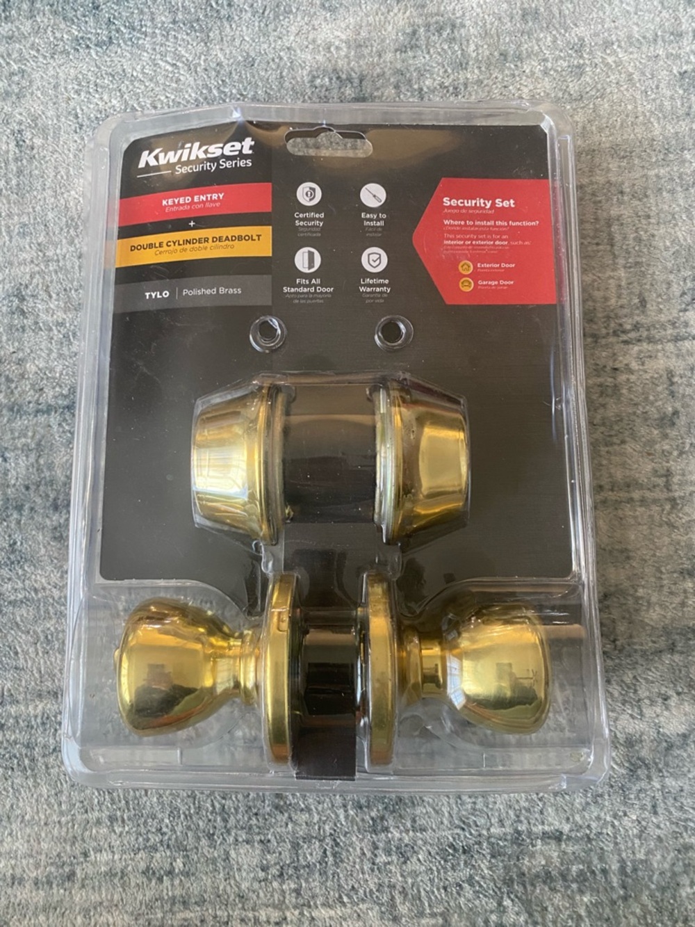 Kwikset tylo Polished Brass Double Cylinder Deadbolt Door Knob Set